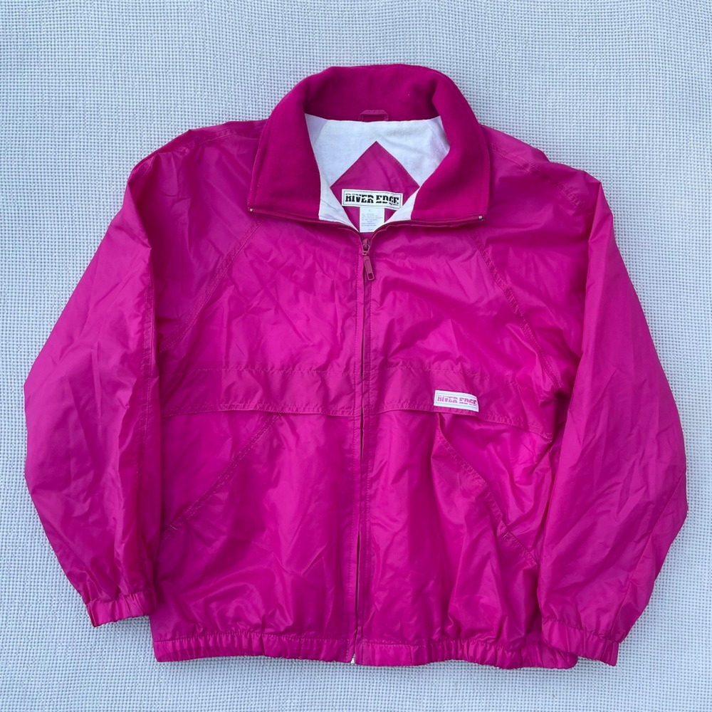 River Edge Windbreaker Jacket Womens Large Pink Vintage 90s Full Zip